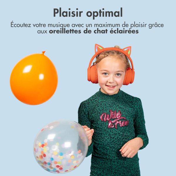 imoshion Casque sans fil pour enfants LED Light Cat Ear - Limiteur de décibels - Avec câble AUX - Orange