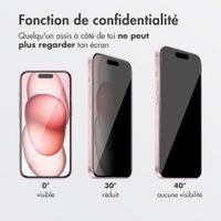 Accezz Protection d’écran en verre trempé avec filtre de confidentialité + Applicateur Apple iPhone 16 / 15