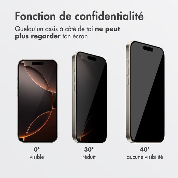Accezz Protection d'écran en verre trempé avec filtre de confidentialité + Applicateur Apple iPhone 15 Pro Max