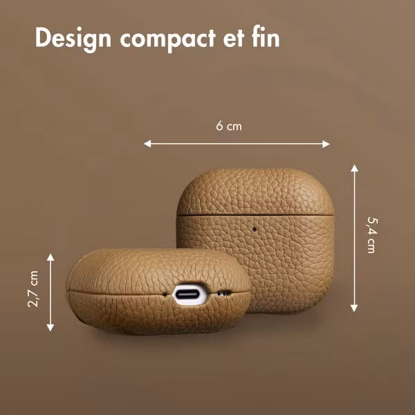 Accezz Coque en Cuir véritable Apple AirPods 4 - Taupe