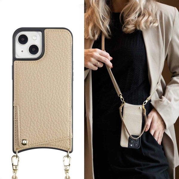 Selencia Coque arrière avec cordon et porte-cartes Nova iPhone 13 - Beige