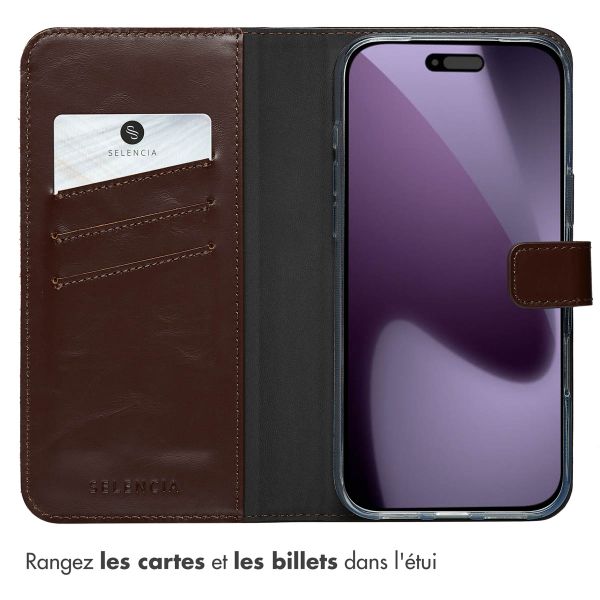 Selencia Étui portefeuille en cuir véritable Apple iPhone 17 Pro Max - Marron