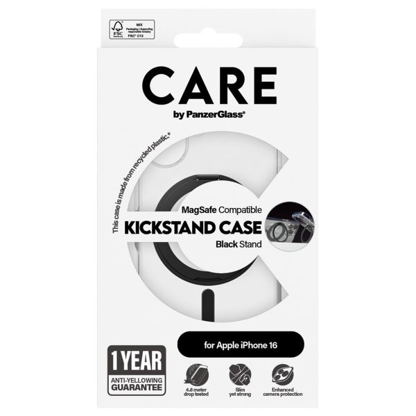 CARE by PanzerGlass Coque Kickstand MagSafe iPhone 16 - Noir