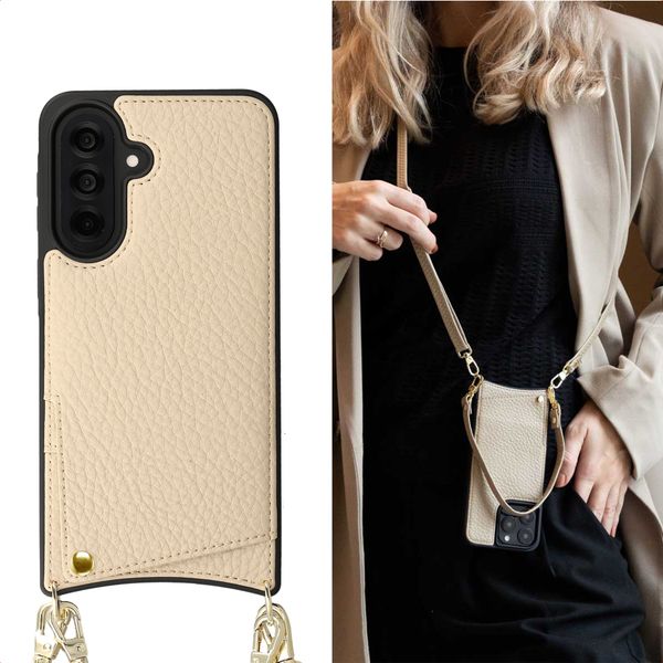 Selencia Coque de télephone Nova avec cordon et porte-cartes Samsung Galaxy A37 (5G) - Beige