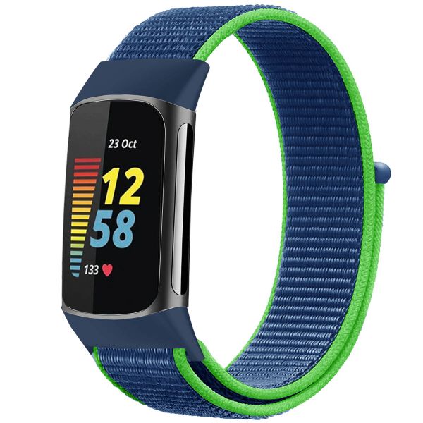 imoshion Bracelet en nylon le Fitbit Charge 5 / Charge 6 - Taille L - Bleu / Vert