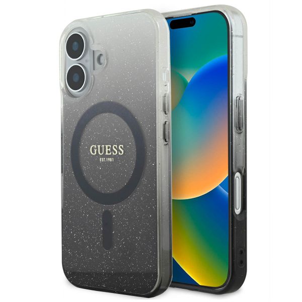 Guess Coque MagSafe IML Glitter Gradient Apple iPhone 16 - Noir