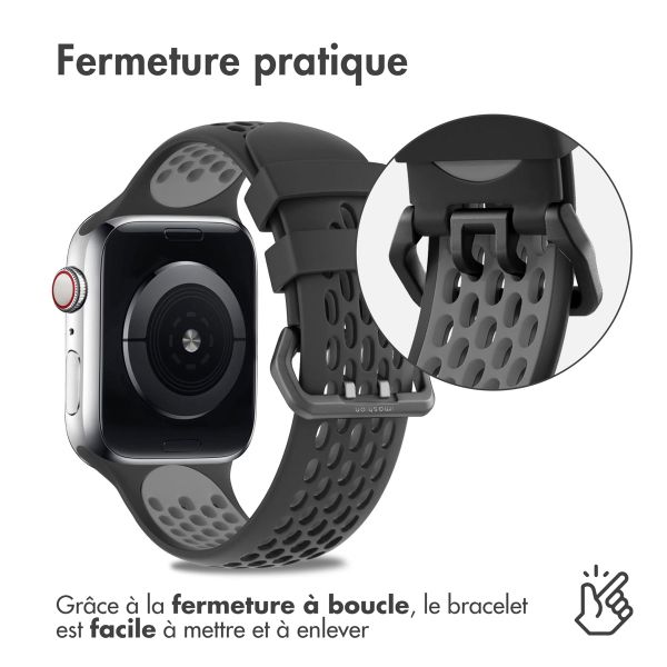 imoshion ﻿Boucle de bracelet de sport en silicone Apple Watch Series 1 á 9 / SE (38/40/41 mm) | Series 10 (42 mm) - Noir / Gris