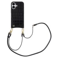Selencia Coque de télephone Nova Croco avec cordon et porte-cartes Apple iPhone 16 - Noir