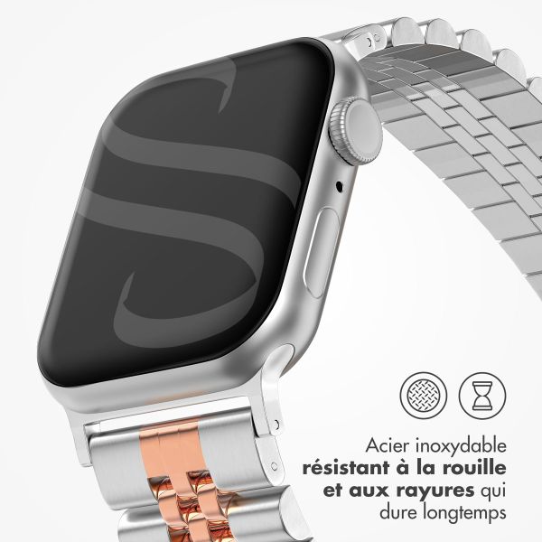 Selencia Bracelet Metallique Jubilee Apple Watch Series 1 t/m 9 / SE (38/40/41 mm) | Series 10 / 11 (42 mm) - Zilver & Rosé Goud / Silver & Rose Gold