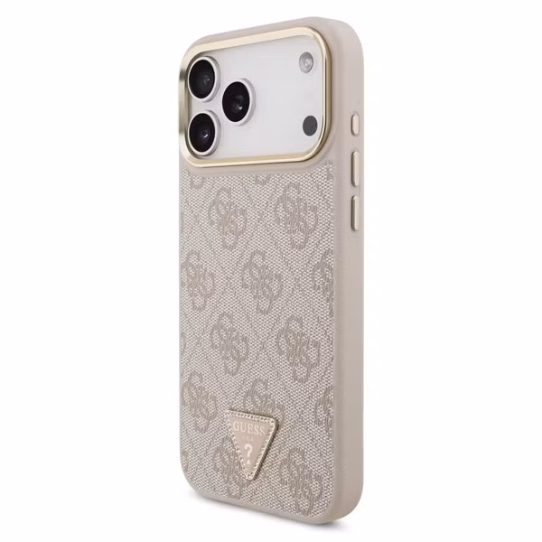 Guess Coque arrière en cuir avec logo Triangle classique et MagSafe Apple iPhone 17 Pro Max - Rose