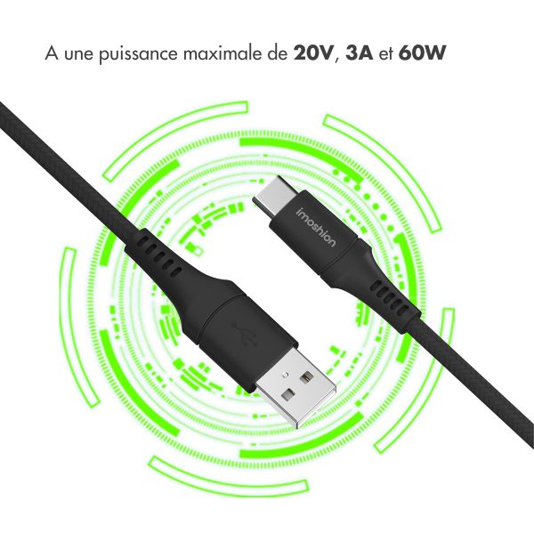 imoshion Braided USB-C vers câble USB - 1 mètre  - Noir