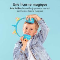 imoshion Casque sans fil pour enfants Unicorn LED Light - Limiteur de décibels - Avec câble AUX - Soft Blue / Yellow