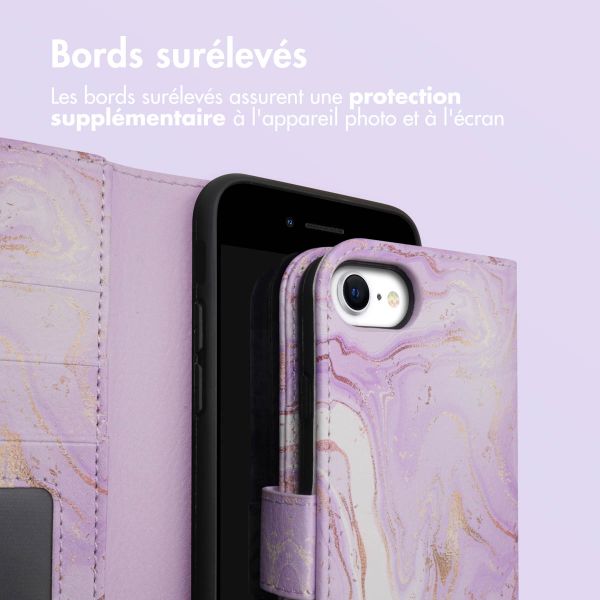 imoshion Étui de télephone portefeuille Design Apple iPhone SE (2022 / 2020) / 8 / 7 / 6(s) - Purple Marble