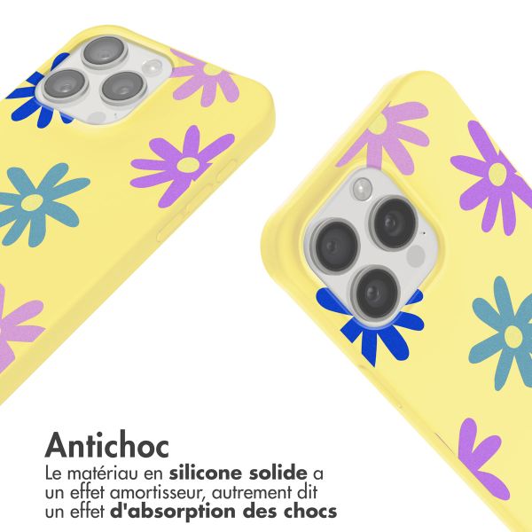 imoshion Coque design en silicone avec cordon Apple iPhone 15 Pro - Yellow Flower Distance