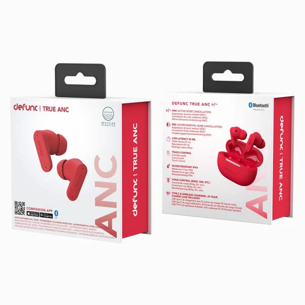 Defunc True ANC Earbuds - ﻿Écouteurs sans fil - Écouteurs sans fil Bluetooth - Avec suppression du bruit ANC - Red