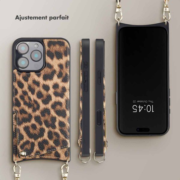 Selencia Coque arrière avec cordon et porte-cartes Nova iPhone 16 Pro Max - Leopard