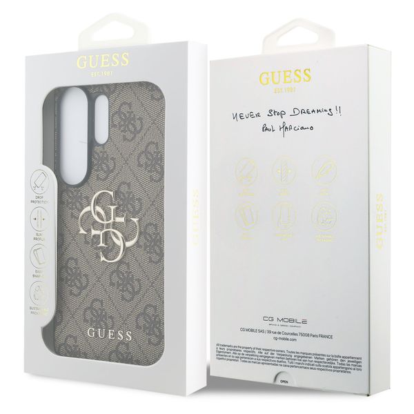 Guess Coque arrière en cuir 4G avec MagSafe Samsung Galaxy S26 Ultra - Gold Edge - Brown