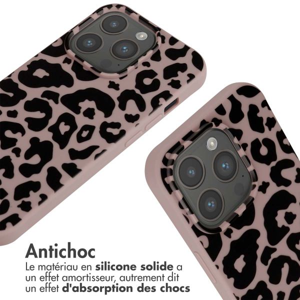imoshion Coque design en silicone avec cordon Apple iPhone 15 Pro - Animal Pink