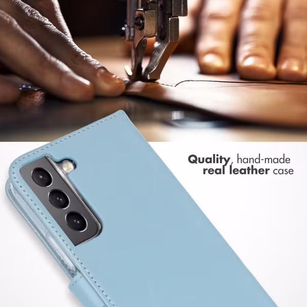 Selencia Étui portefeuille en cuir véritable Samsung Galaxy S22 - Bleu clair