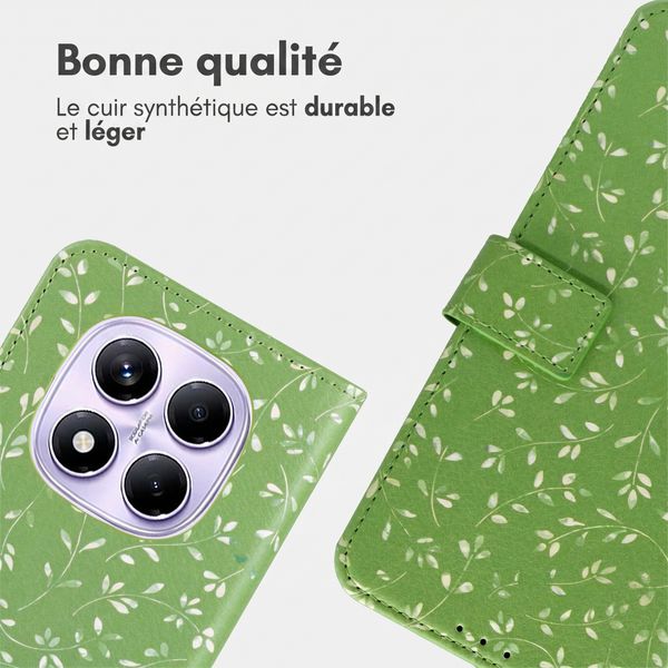 imoshion Étui de télephone portefeuille Design Xiaomi Redmi Note 14 Pro (4G) - Green Flowers