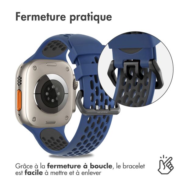 imoshion ﻿Boucle de bracelet de sport en silicone Apple Watch Series 1 á 10 / SE / Ultra (2) (44/45/46/49 mm) - Bleu / Noir