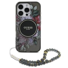 Guess MagSafe IML Flowers Case avec beads strap iPhone 15 - Black