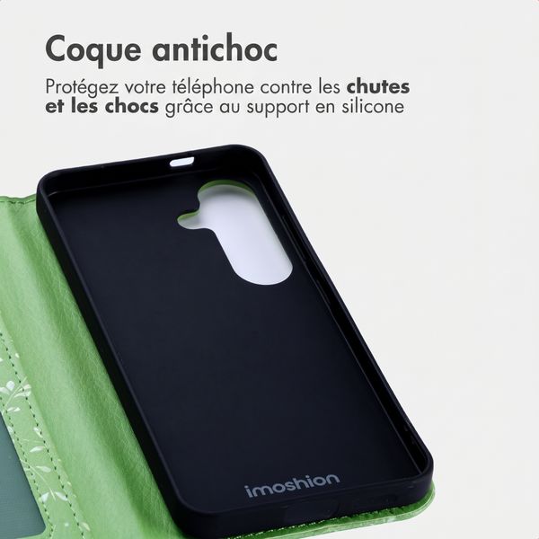 imoshion Étui de télephone portefeuille Design Samsung Galaxy S25 - Green Flowers