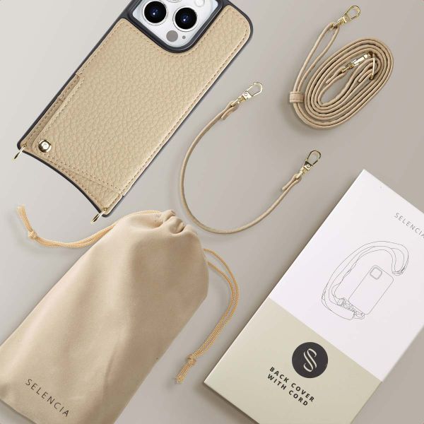 Selencia Coque arrière avec cordon et porte-cartes Nova iPhone 15 Pro - Beige