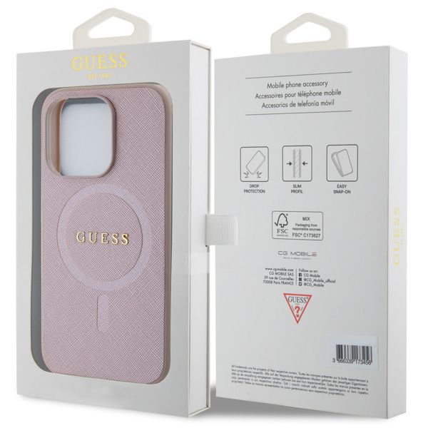 Guess Coque arrière Saffiano MagSafe Apple iPhone 15 Pro - Rose