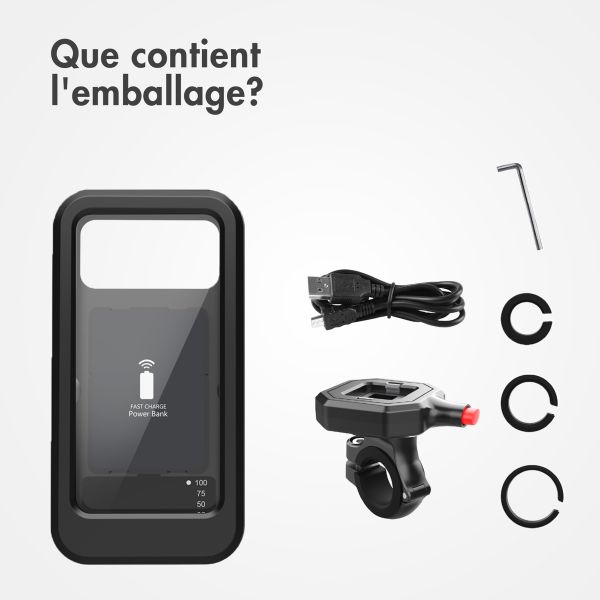 imoshion Support de téléphone pour vélo avec powerbank – résistant aux éclaboussures – 5000 mAh – Noir