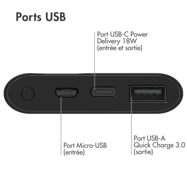 imoshion Batterie externe - 10.000 mAh - Quick Charge et Power Delivery - Noir