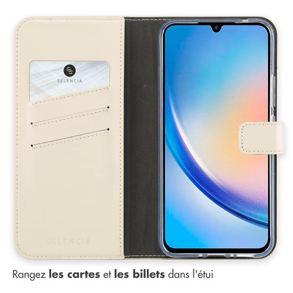 Selencia Étui de téléphone portefeuille en cuir véritable Samsung Galaxy A34 (5G) - Greige