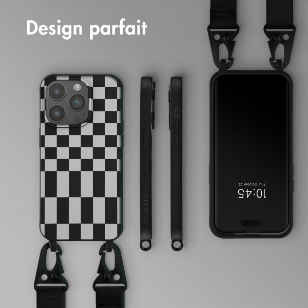 Selencia ﻿Coque design en silicone avec cordon amovible iPhone 14 Pro - Irregular Check Black