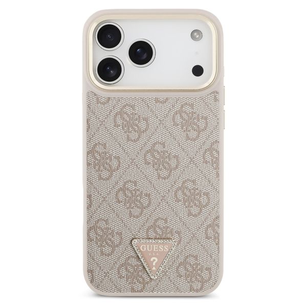 Guess Coque arrière en cuir avec logo Triangle classique et MagSafe Apple iPhone 17 Pro Max - Rose