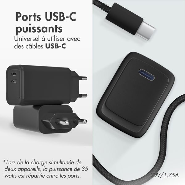 imoshion Adaptateur secteur 35 watts | Avec 2 ports USB-C - Noir
