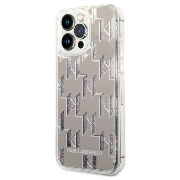 Karl Lagerfeld Coque arrière Liquid Glitter Monogram iPhone 14 Pro Max - Argent