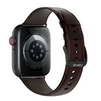 WiWu Bracelet vintage en cuir Apple Watch Series 1 t/m 11 / SE / Ultra (44/45/46/49 mm) - Brun foncé