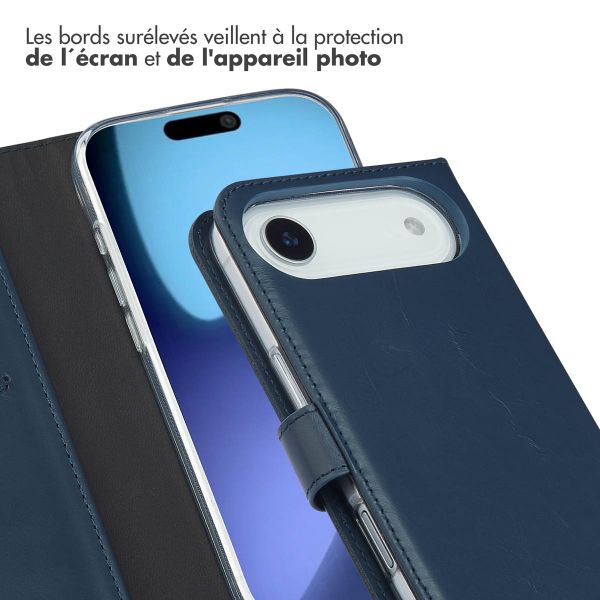 Selencia Étui portefeuille en cuir véritable Apple iPhone Air - Bleu