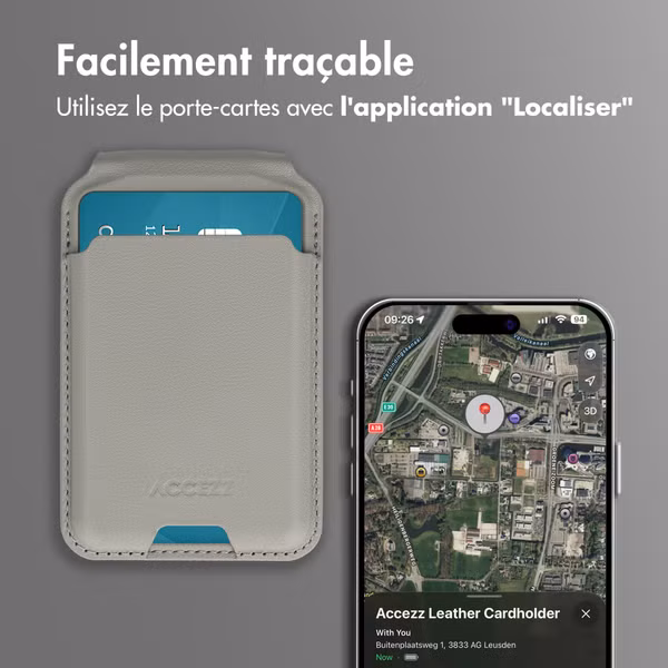Accezz Portefeuille en cuir magnétique avec support - Compatible avec Apple Find My - Light Grey