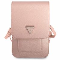 Guess Sac téléphone Saffiano Triangle - Convient aux smartphones jusqu'à 7 pouces - Rose