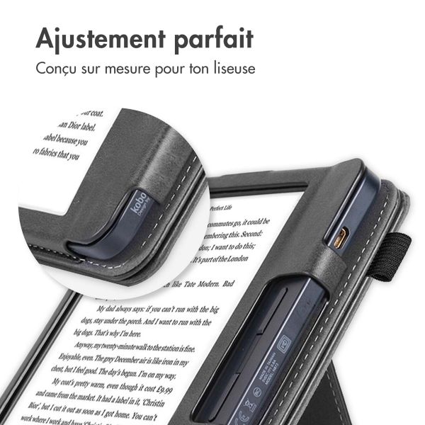 imoshion Étui de liseuse portefeuille avec strap et support Kobo Libra H2O - Noir