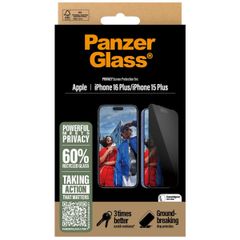 PanzerGlass Protection d'écran Privacy Ultra-Wide Fit Anti-bactérienne avec applicateur Apple iPhone 16 Plus