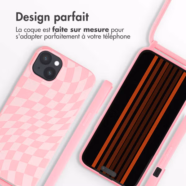 imoshion Coque design en silicone avec cordon Apple iPhone 15 Plus - Retro Pink