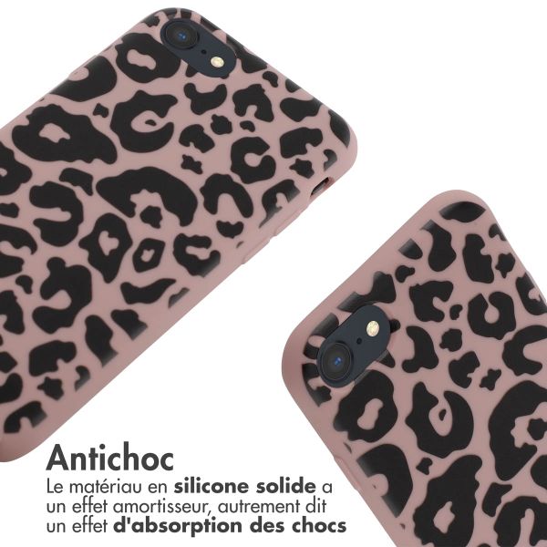 imoshion Coque design en silicone avec cordon Apple iPhone SE (2022 / 2020) / 8 / 7 - Animal Pink