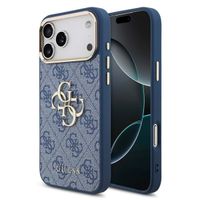 Guess Coque 4G Metal Logo Backcover Apple iPhone 17 Pro Max - Gold Edge - Blue