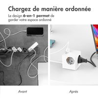 Accezz PowerCube Strip | 6-en-1 - 1x USB-C + 2x USB-A + 3x prise - 4000 watts - Blanc