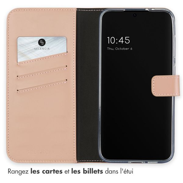 Selencia Étui portefeuille en cuir véritable Samsung Galaxy S24 FE - Dusty Pink