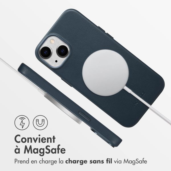 Accezz Coque arrière en cuir avec MagSafe Apple iPhone 14 - Nightfall Blue