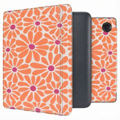 imoshion Design Slim Hard Sleepcover avec support Kobo Libra Colour - Orange Flowers Connect
