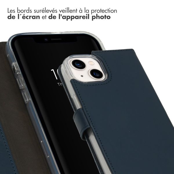 Selencia Étui de téléphone portefeuille en cuir véritable iPhone 14 - Bleu